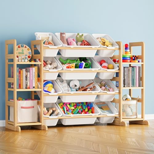 SpaceAid Toy Storage Organizer with 6 Shelves and 12 Bins, Bookshelf/Bookcase, Kids Bin Shelf, Toys Box for Playroom Organization for Bedroom & Room Decor, White, 52.3" W by SpaceAid