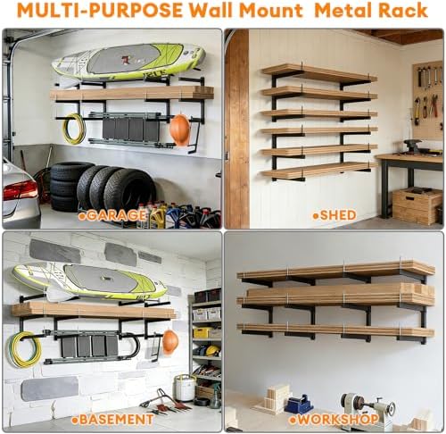 Lumber Storage Rack Wall Mount - Wood Storage Racks Heavy Duty Metal Shelf Wall Mount Wood Organizer Racks for Shed, Workshop, Garage, Basement, Wall Storage Racks - Indoor & Outdoor Use - Image 2