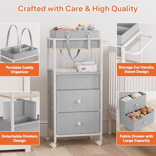 3In1 Modanais Baby Diaper Caddy Organizer Cart with Drawers, Light Gray - Image 4