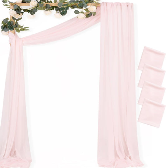 MLMC Blush Pink Wedding Arch Draping Fabric 4 Panels 29" x 20 FT Extra Long Gauze Drapes Sheer Backdrop Curtains 6.6 Yards Outdoor Drapery Panels for Wedding Ceremony Party Ceiling Decoration
