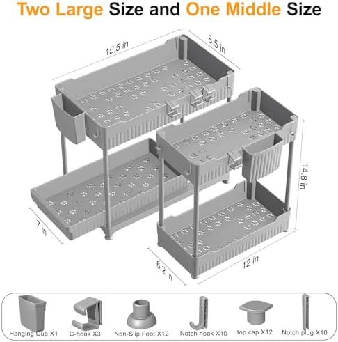 Sevenblue 3-Pack 2-Tier Under Sink Organizers with Sliding Drawers - Image 4