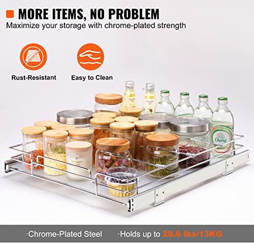 VEVOR 21.5" Wx21 Dx3.5 H Pull Out Cabinet Organizer, Heavy Duty Slide Out Pantry Shelves, Chrome-Plated Steel Roll Out Drawers, Storage for Home, Under Sink, 23" Wx22 Dx7 H Install Size for Cabinet - Image 4