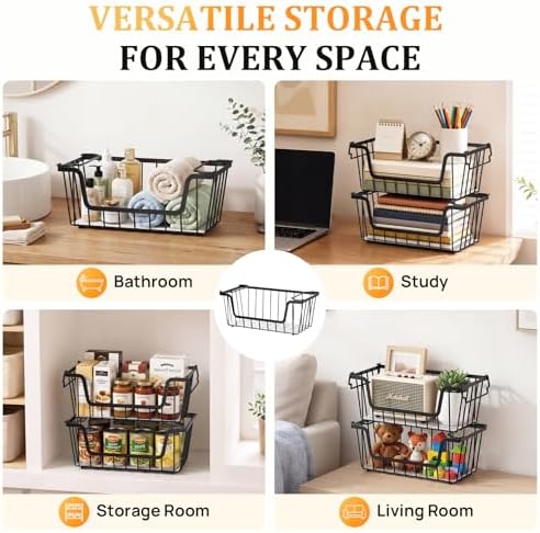 SUNALLY Stackable Storage Bins 6 Pcs Wire Baskets Freezer Organizer, Black - Image 7