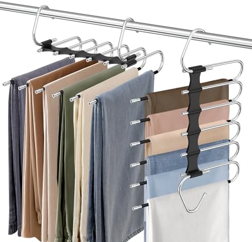 6 Layers Pants Hangers Space Saving Non-Slip Closet Organizer 2 Pack by Besslly
