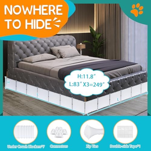21 Pack Under Bed & Couch Blocker for Pets and Toys - 249" Length, 11.8" Height for One Side of Queen Bed | Includes Sticky Tape, Connectors & Zip Ties - White - Image 2