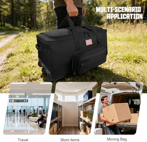 150L Large Rolling Duffle Bag with Wheels, Heavy Duty 32'' Tri-Wheel Gear Hauler for Camping,Moving Sports Equipment,Military & Airline Checked Bag Approved,Black - Image 4