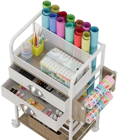 Rolling Wrapping Paper Storage Cart Organizer White - Image 2