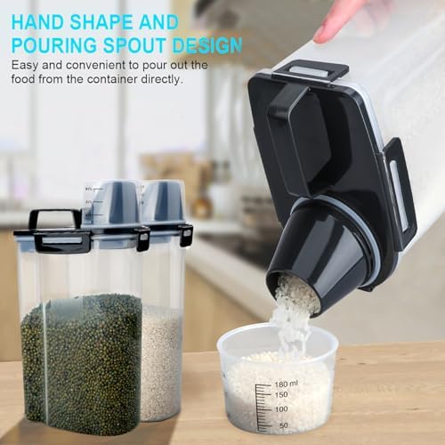 Uppetly Rice Airtight Dry Food Storage Containers, BPA Free Plastic Storage Bin Dispenser with Pourable Spout, Measuring cup for Cereal, Flour and Baking Supplies, Include a Stainless Steel Whisk - Image 2