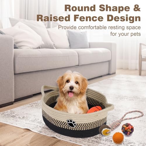 Optish Dog Toy Basket, Toy Box and Bin for Dog Cat Storage, 13.5" X 11" X 5" Small Woven Rope Basket for Baby Storage, Closet, Living Room, Brown & Black - Image 5