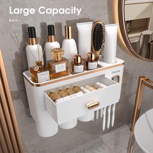 iHave Toothbrush Holders Bathrooms Wall Mount Toothpaste Dispenser & 3 Cups - Image 2