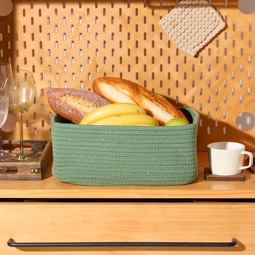 MiniArk Small Storage Baskets for Organizing | Closet Organizer Bins | Shelf Toy Basket | Woven Rope Baskets | Cube Decorative Box | Shallow Basket | 13x8.5x5.1” | 3 Packs Green - Image 5