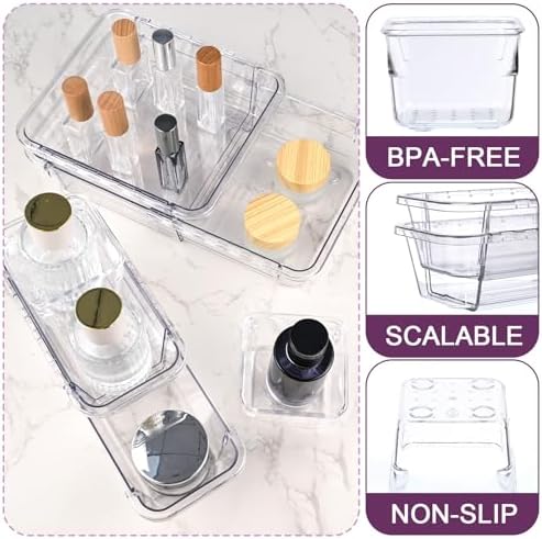 14 Pcs Adjustable Drawer Organizer, Clear Drawer Organizer Expendable - Image 3