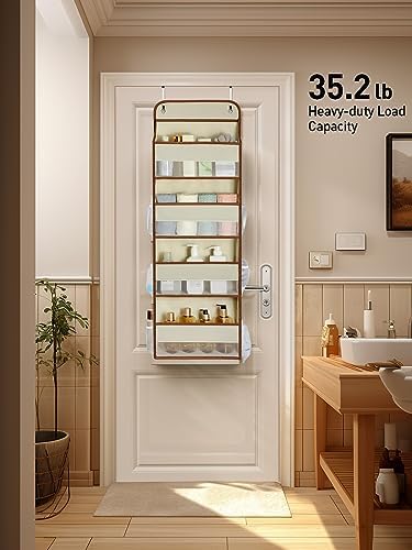 Yecaye Hanging Over the Door Organizer 1 Pack, 35.2lbs Load Toy Stuffed Animal Storage, Swing-proof Bathroom Organizers and Storage for Nursery Newborn Baby Essential Stuff Beige - Image 6