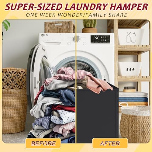 150L Laundry Hamper 2 Section, Large Laundry Hamper with Lid, Dirty Clothes Hamper with 2 Removable Inner Bags, Collapsible Laundry Basket Organizer for for Clothes Toys Towels, Hamper 2 Compartment - Image 5