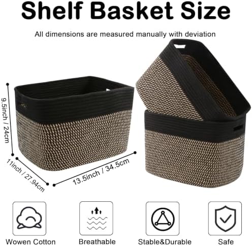 3 Pack Woven Baskets,Storage Baskets for Shelves with Handles - Image 2