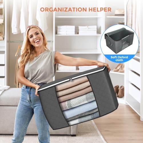 90L Large Storage Bags, 2 Pack Clothes Storage Bins Closet Organizers - Image 6
