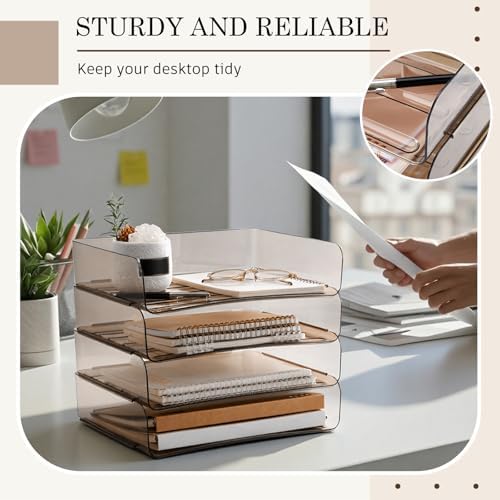 Harloon 4 Tier Paper Organizer Clear Gray Letter Tray Acrylic File Tray - Image 6