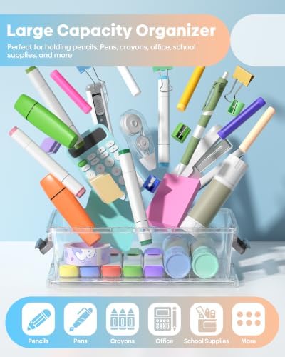 BiuLeon 8 Pack Large Pencil Box Set, Plastic Clear Pencil Case Marker Organizer, Crayon Box Craft Organizers, Stackable Storage Containers with Lid for Pen, Art and Craft Supplies(Grey) - Image 5