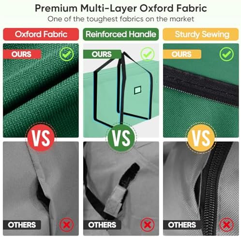 BALEINE 9 ft Christmas Tree Storage Bag, Heavy Duty 900D Oxford Fabric with Reinforced Handles and Dual Zippers Wide Opening, Extra Large Storage Container for Trees and Decorations (Green) - Image 5