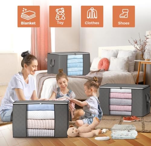 90L Large Storage Bags, 2 Pack Clothes Storage Bins Closet Organizers - Image 3