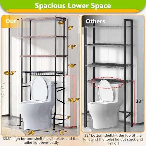 Over-The-Toilet Storage Shelf,4-Tier Bathroom Organizer Cabinet Rack And Storage Over Toilet With Shelf Waterproof Feet Pad And Basket,Multifunctional Space Saver Freestanding Bathroom Shelves（Brown） - Image 2