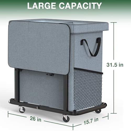 Laundry Basket with Lid,190L Rolling Laundry Hamper with Wheels,Grey - Image 6