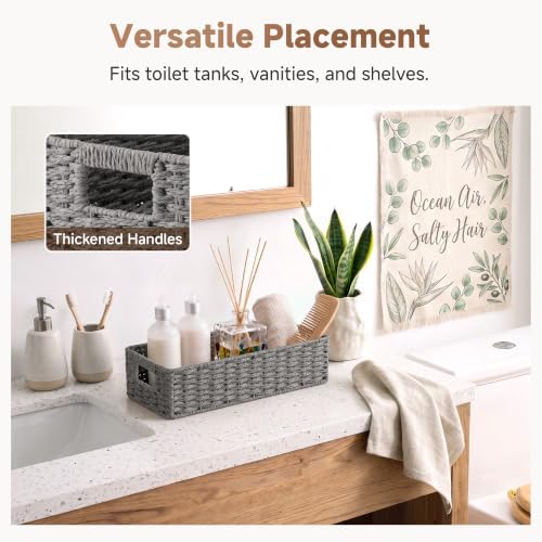 StorageWorks Toilet Tank Basket for Bathroom, Wicker Storage Baskets, Gray - Image 5