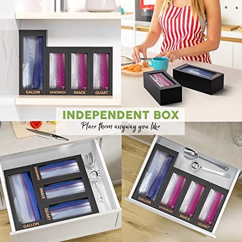 DALSHABET Bamboo Storage Bag Organizer for Kitchen Drawer, 4 Separate Food Storage Bag Organizer, 12x14 Baggie Organizer Dispenser for All Brands Gallon, Snack, Sandwich & Quart Slider Bags Black - Image 6