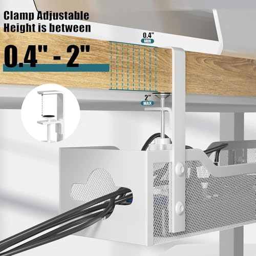 Under Desk Cable Management Tray 32'', Cable Management Under Desk No Drill, Cable Organizer with Clamp for Wire Management, Cord Organizer for Office, Home - No Damage to Table (White) - Image 3