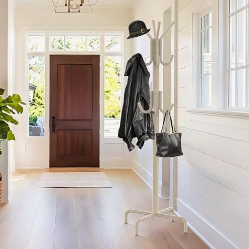 Simple Houseware Standing Coat/Hat Hanger Organizer Rack, 12 Hooks, White - Image 2