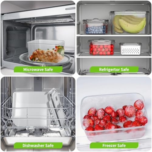BOICHU Fruit Storage Containers for Fridge with Colander, Vent, Handle Lids - Image 6