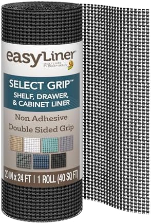 EasyLiner Select Grip Shelf Liner - Easy to Install & Cut to Fit - Non Slip, Non Adhesive, Drawer Shelf & Cabinet Liner for Kitchen, Bathroom, Pantry Cupboards, 20 in x 24 ft, Black by DuckBrand