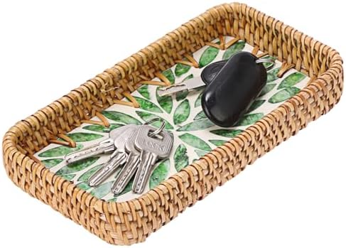 Key Tray for Entryway Table, Small Woven Rattan Tray Rectangular by Unknown