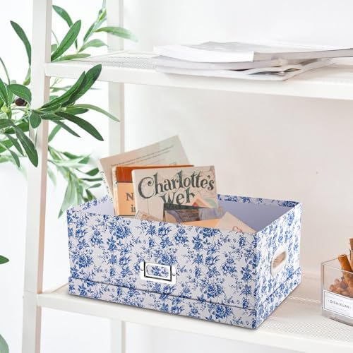 Briful Set of 2 Blue and White Porcelain-Style Storage Boxes with Lids – Elegant Floral Nesting Organizer Bins, 14'' + 13'' Set Decorative Cardboard Gift Boxes for Home or Office Use - Image 5