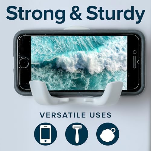 SlipX Solutions Power Lock Suction Cup Shower Hook, Phone Holder, White - Image 2