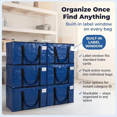 ClearSpace Heavy Duty Moving Bags or Storage Bins with Lids, Blue, 8 Pack - Image 6