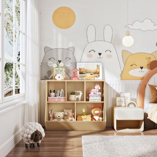 HOOBRO Kids Bookshelf, Bookcase Footboard, Toy Storage Cubby, Children's Toy Shelf, 35.4" L Storage Cabinet, Fit for Children's Room, Playroom, Hallway, Kindergarten, Natural NL32CW01 - Image 4