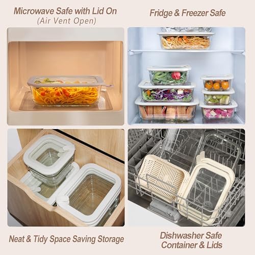 Urban Green Glass Food Storage Containers with Glass Lids, Microwave Safe Food Container Set, Aitight Meal Prep Container Set, BPA Free Colander, LeakProof, 2 Pack - Image 5