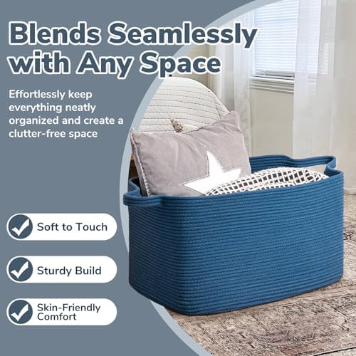 Goodpick Large Woven Rope Blanket Basket, Rectangle, Dark Blue - Image 5