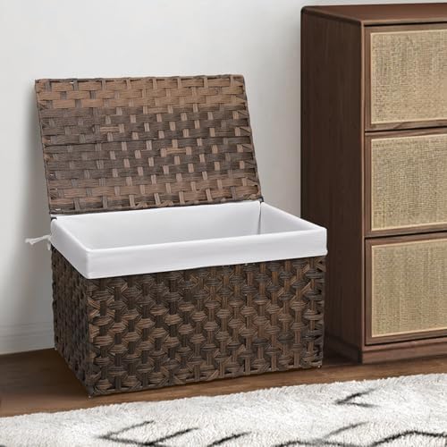 Large Wicker Storage Basket with Lid, 27.7 Gallon (105L), Brown - Image 7