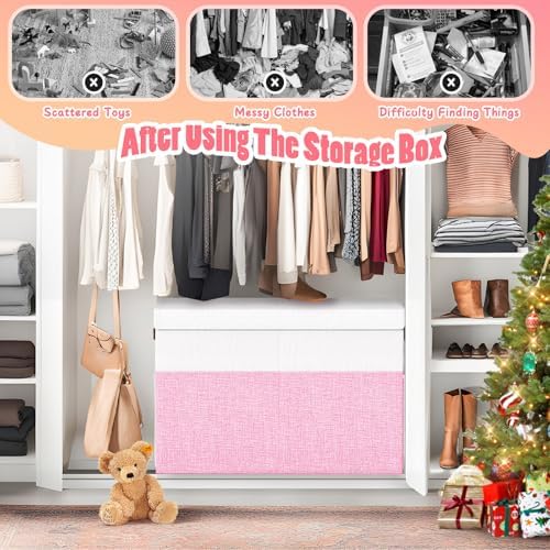 Large Toy Storage Box with Lid & Dividers, Kids Toy Chest, Pink and White - Image 4