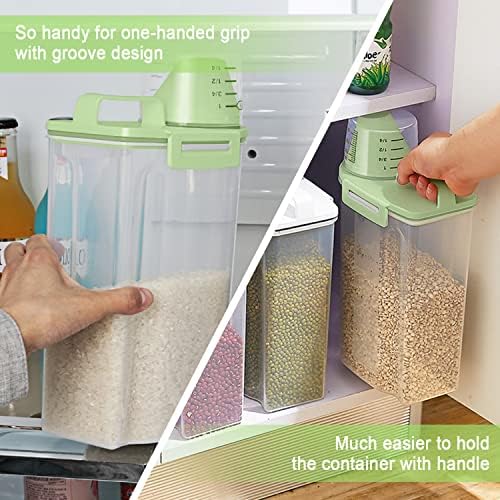 TBMax Rice Container Cereal Storage Container 2 Pack 5 Lbs, Plastic Kitchen Pantry Food Storage Container with Cup, Small Pet Dog Cat Food Dispenser -Green - Image 5