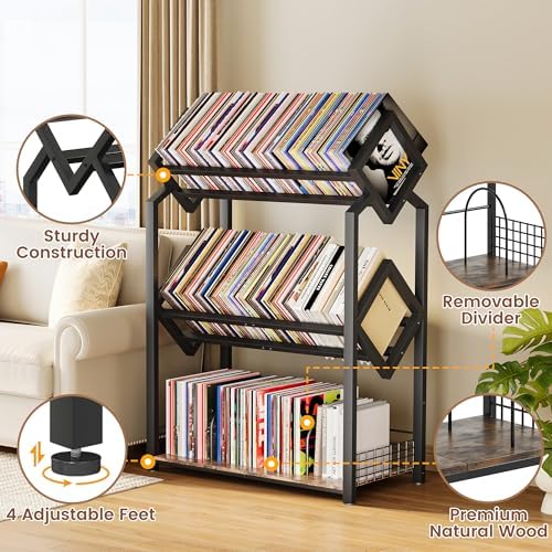 Homeiju 3-Tier Vinyl Record Storage Holder with Dividers - Image 6