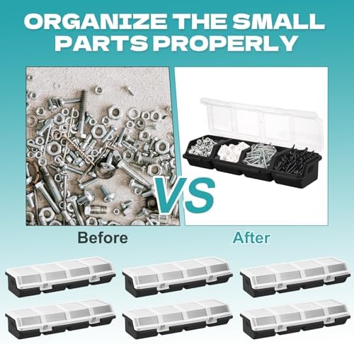 YEXEXINM 6Pcs Screw Organizers Storage Bins with Lids, Plastic Stackable Hardware Organizer Box for Garage Nails Craft Tool Organizing, Tool Cart Cabinet Workbench Drawers (Black) - Image 4