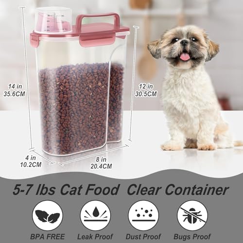 LEAWALK 5-7Lbs Airtight Dog Cat Pet Food Storage Container- Clear pink - Image 2