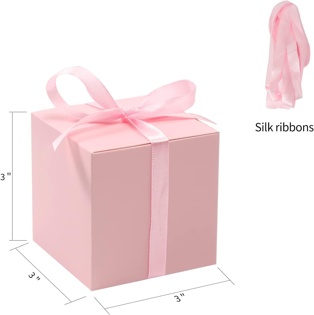 COTOPHER 60pcs Wedding Favor Boxes, Paper Gift Boxes 3x3x3 Inches Small Gift Boxes with Ribbons Small Boxes for Gifts, Crafting, Cupcake, Candy, Bridesmaid Proposal Boxes