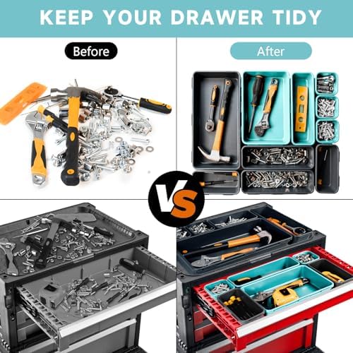 Tool Box Organizer Tray, 60 PCS & 5 Sizes, Black and Sky Blue - Image 4