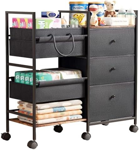 2in1 Baby Diaper Caddy Organizer and Storage Cart with Dividers and Drawers by BG-BABYGO