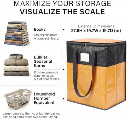 2Pack 180L Extra Large Moving Bags Heavy Duty with Strong Zipper & Comfortable Handles,Sturdy & Durable Clothes Storage Bags,Reusable Packing Moving Boxes for College Dorm,Bedding,Space Saving,Yellow - Image 2
