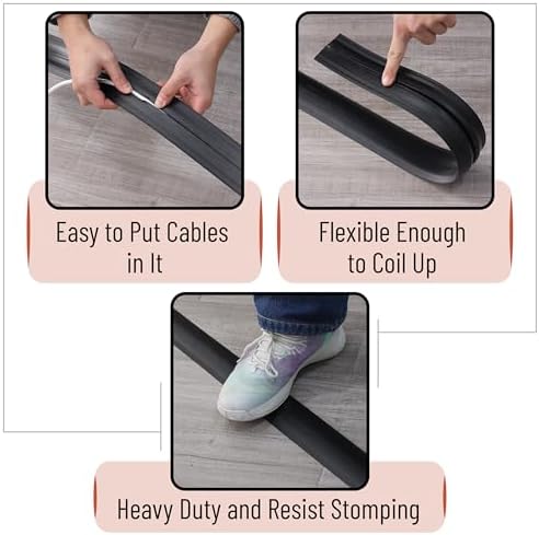 Bates- Floor Cord Cover, 30ft, Cable Cavity 0.6" (W) x 0.31" (H), Heavy Duty Wire Protector, PVC Extension Cords Hider, Protect Cords, Prevent Cable Trips, Cord Hider for Office, Home, Outdoor - Image 6